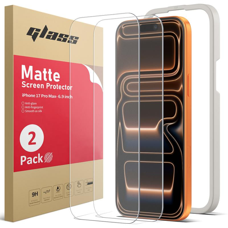 Ambison 2 Pack Matte Screen Protector for Iphone 13/14/15/16/17Air/Pro/Pro Max 2025 Tempered Glass, ,Scratch Resistance Military Grade, anti Glare & anti Fingerprint, No Bubbles, Smooth as Silk, Easy Installation Frame