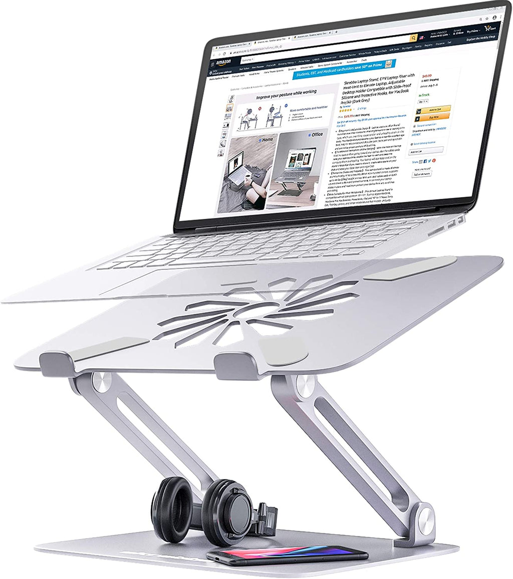 Adjustable Ergonomic Laptop Stand with Heat-Vent - Elevate Your Laptop for Comfort & Performance (Compatible with All 10-17" Laptops, Silver)