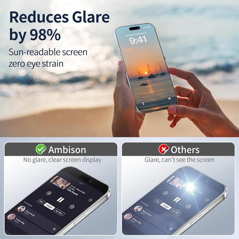 Ambison 2 Pack Matte Screen Protector for Iphone 13/14/15/16/17Air/Pro/Pro Max 2025 Tempered Glass, ,Scratch Resistance Military Grade, anti Glare & anti Fingerprint, No Bubbles, Smooth as Silk, Easy Installation Frame