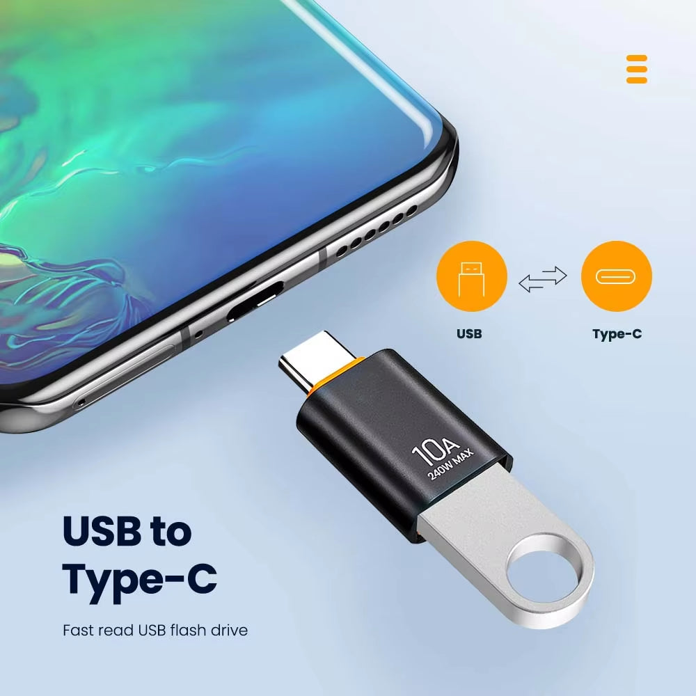 High-Speed 10A USB Type C to USB A Adapter - OTG Converter for MacBook, iPad, Huawei, Xiaomi & Samsung