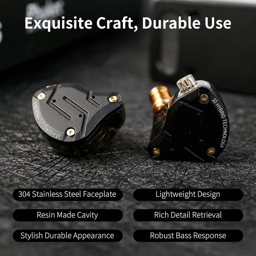 KZ ZS10 Pro in Ear Monitor, IEM Earbuds Headphone, Gaming Earbuds with 4BA and 1DD Drivers, KZ Hifi IEM Earphone Upgraded ZS10 with Detachable 0.75Mm 2 Pin 6N OFC Cable (Black No Mic)