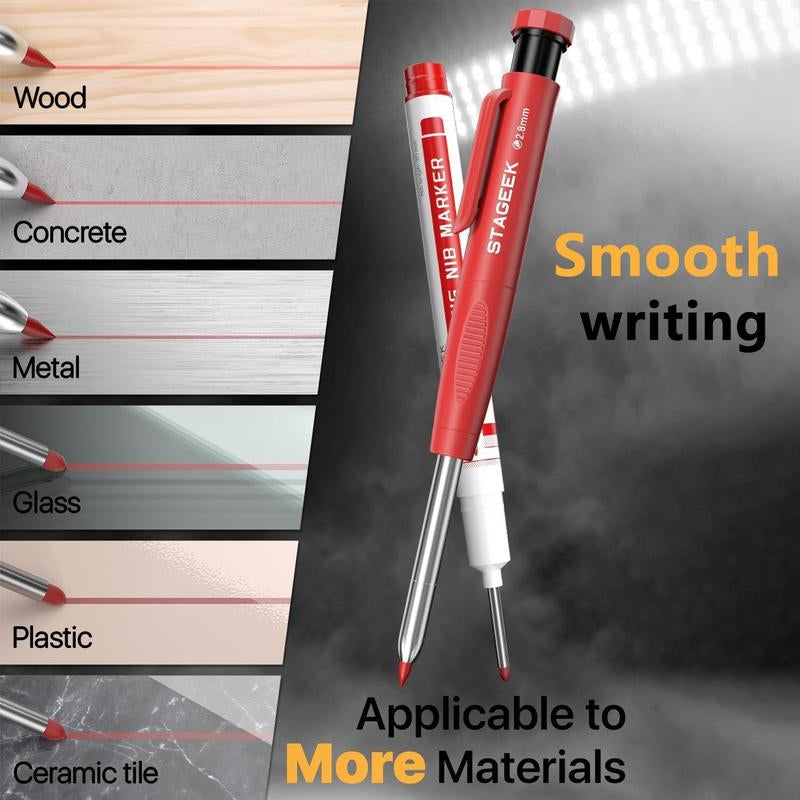 STAGEEK 3 Pack Carpenter Pencil with Sharpener, Mechanical Carpenter Pencils with 39 Refills, Heavy Duty Construction Pencil with Sharpener, Deep Hole Long Nib Marker Pens for Architect Marking - with Case