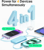 2 Pack 10000Mah Power Bank Built-In Foldable AC Wall Plug and Cables,Ultra Slim Compact Cell Phone Fast Charger,External Battery Pack Compatible with Iphone and Android Devices,Black & Blue