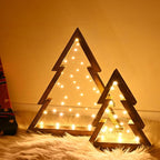 Modern Farmhouse Wooden Christmas Tree Set of 2 with Lights for Tabletop Mantel & Shelf Bedroom Decor Perfect Gift