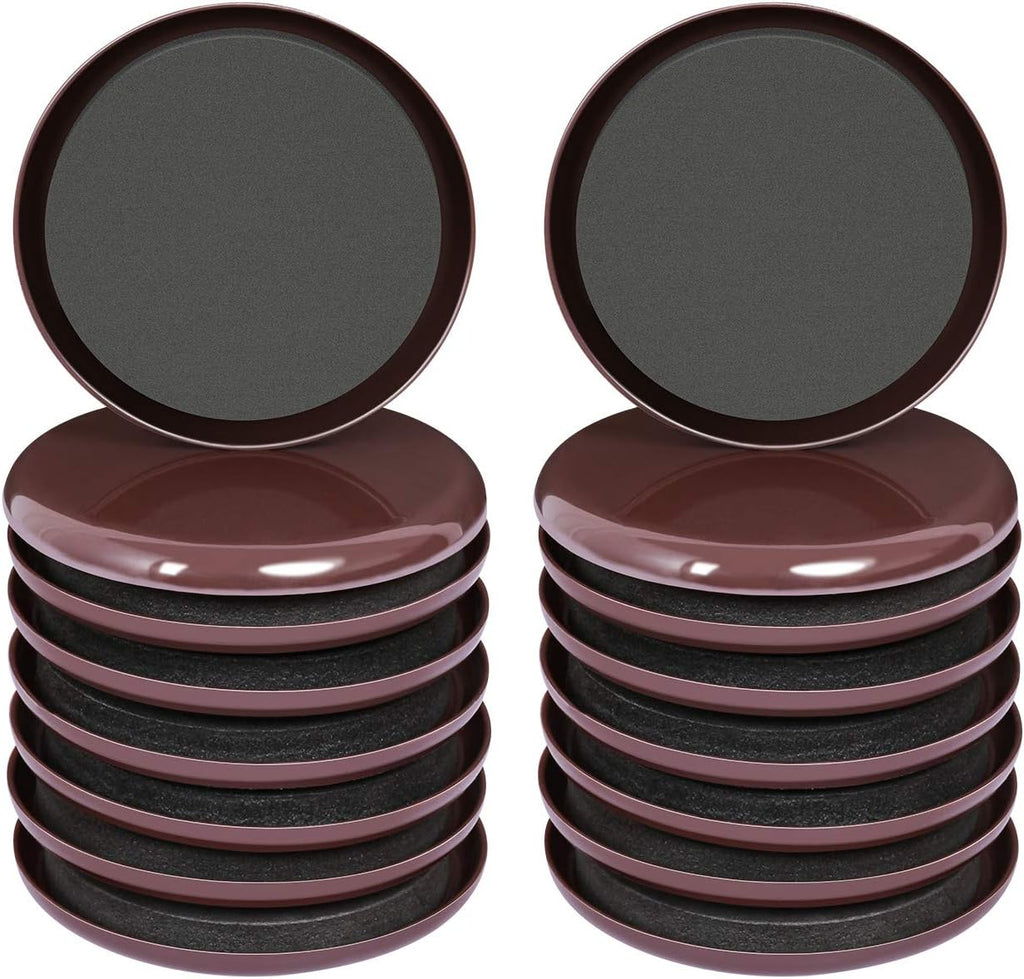 3 1/2 Inch Furniture Moving Sliders for Carpet, 16 Pcs round Reusable Furniture Movers Pads for Heavy Table Desk Bed Sofa Fridge Couch Cabinet, Move Furniture Easily & Safely! (Brown)