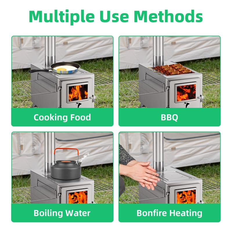 Docred Tent Wood Stove, Camping Gear for Hot Tent, 83 Inch, Portable Stainless Steel Wood Burning Stove with 7 Chimney Pipes & Gloves for Wall Tent Camping, Cooking, Ice Fishing, Hunting, Boiling Water, Keep Warm