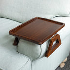 Bamboo Couch Arm Table - Clip-On Tray for Snacks, Drinks & TV Dinners, 13.75 x 9.5 Inch, Brown